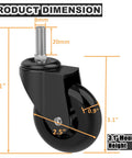 Top Shelf Heavy Duty 6 Pack 2.5 Inch Replacement Caster Wheels For Mechanic Creepers Rollers And Shop Stools Smooth swivel caster dimensions with M8 stem.