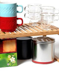 Bamboo Kitchen Cabinet Shelf Organizer for Pantry, Countertop, and Bathroom Space Saver Stackable Shelf with cups and tins