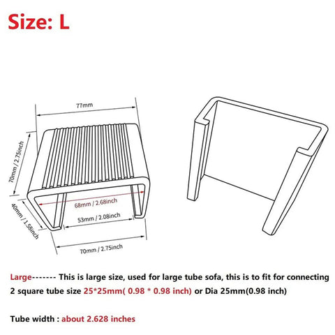 Diagram of large 20 Piece Outdoor Rattan Wicker Furniture Alignment Fasteners Sofa Clips Connector dimensions and sizing guide.