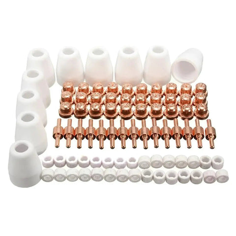Ultimate 85 Pc Plasma Cutter Consumables Kit For Pt31 Lg40 Torch Cta And CT416 CT518D 40 Amp Machines with white ceramic and copper components
