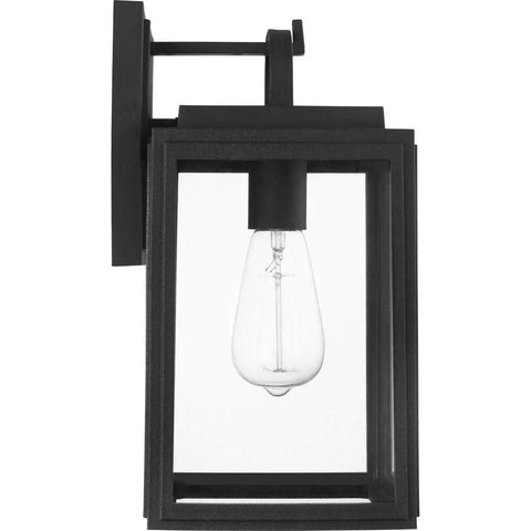 Grandbury Collection 1-Light Clear Glass Farmhouse Outdoor Wall Lantern in Textured Black, side view