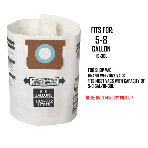 5 Pack Replacement Filter Bags For 5 To 8 Gallon Vacuums Type E White Works With 90661 9066100 9066108 9066111 9066127 9066133 And Other 9066 Series Units For Dry Debris And Fine Dust Cleanup