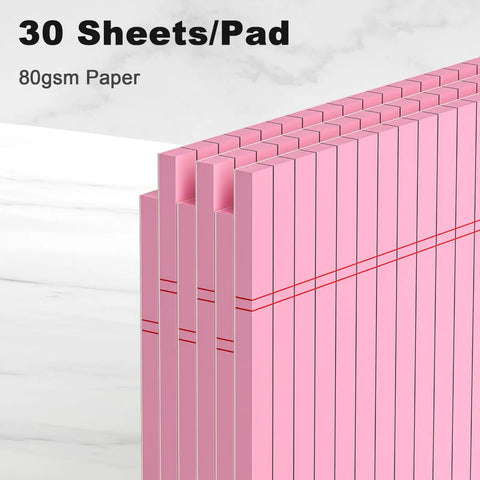 Pink Legal Pad 8.5 X 11 Wide Ruled Writing Pad Set With Perforated Backing 30 Sheets Per Pad 20lb Colored Paper