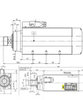 Heavy Duty 5Axis CNC Spindle Motor Featuring Badass Air Cooling And Precise ER32 Chuck Setup dimension diagram with measurements.