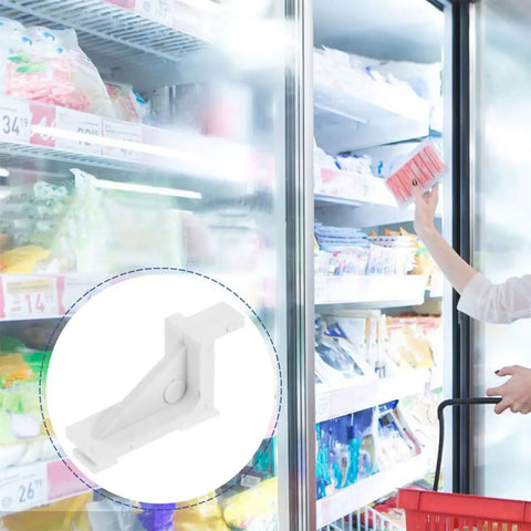 Person using 8 Pack Plastic Refrigerator Shelf Clips For Freezer And Fridge, Easy Install, Sturdy White Shelf Brackets for storage