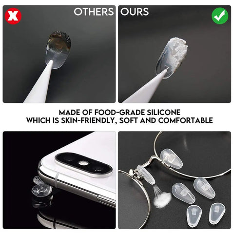 Comparison of silicone nose pads, highlighting Super Comfy Silicone Airbag Glasses Nose Pads With Hella Soft Metal Support.