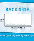 Backside measurement of 140 Piece Play Money Set For Kids With 7 Denominations showing play money dimensions.