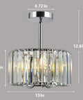 Industrial Chrome Crystal Drum Ceiling Light Three Light Fixture With Dope Modern Look Close To Ceiling 13 Inch E12 Base