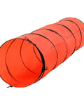Bright orange extended tunnel from Dog Agility Training Gear Set With Adjustable Hurdles And Extended Tunnel for backyard obstacle course.