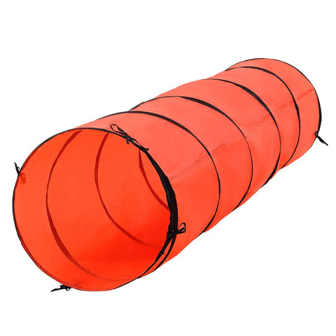 Bright orange extended tunnel from Dog Agility Training Gear Set With Adjustable Hurdles And Extended Tunnel for backyard obstacle course.