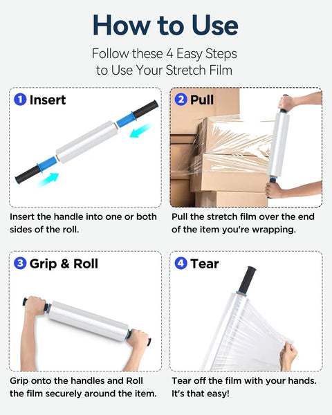 How to use Heavy Duty Stretch Wrap Film 15 Inch 1000 Ft: step-by-step instructions for secure cargo wrapping.