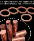 Copper Washers Set 200 Pcs Assortment DIY Ready For Engine Seals And Gaskets, Flat Ring Sealing Washers In 9 Metric Sizes