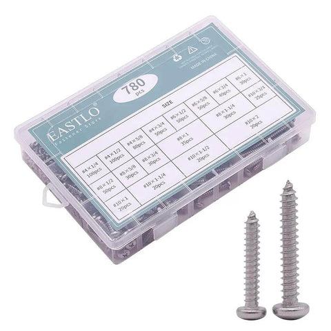 780 Piece Stainless Steel Sheet Metal Screws Assortment Kit Pan Head Self Tapping Screws In Sizes 4 6 8 10 304 Stainless Steel