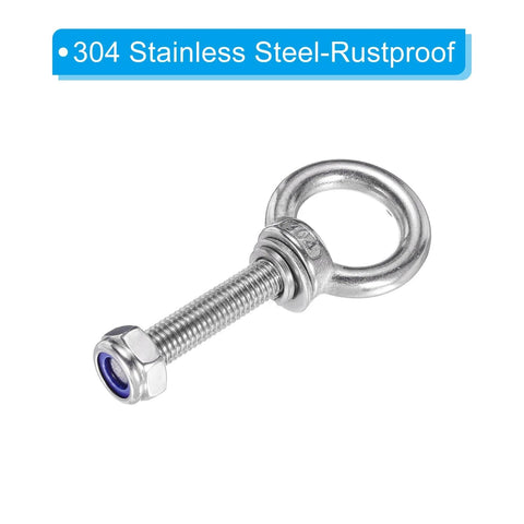 M10 x 50mm stainless steel lifting shoulder eyebolt with nuts and washers for hammocks, part of 2 Pack M10 X 50mm Lifting Shoulder Eye Bolt Kit.