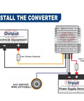 Image showing installation guide for Beefy Step Down Dc To Dc Converter, No Sweat Wide Input 24V To 72V Down To 12V Voltage Regulator.