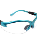 Cougar Womens Lab Safety Glasses With Turquoise Frames And Clear Lenses, Shatterproof Polycarbonate Lenses, Side View