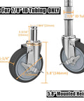 Diagram of 5 inch heavy duty caster set with brake for wire shelving racks showing dimensions and 7/8 inch ID tubing fit.