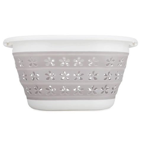 Collapsible Laundry Basket With Handles, Small Taupe White Pop Open Waterproof Plastic Bin for Home Dorm RV Storage
