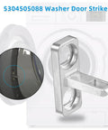 Washer Door Latch And Door Strike Replacement Part For Front Load Washers Easy Install No Fuss Fix Replaces 4452319 PS11766033 AP6031188 Fits A Wide Range Of Models 5304505088 And More, silver metal door strike close-up