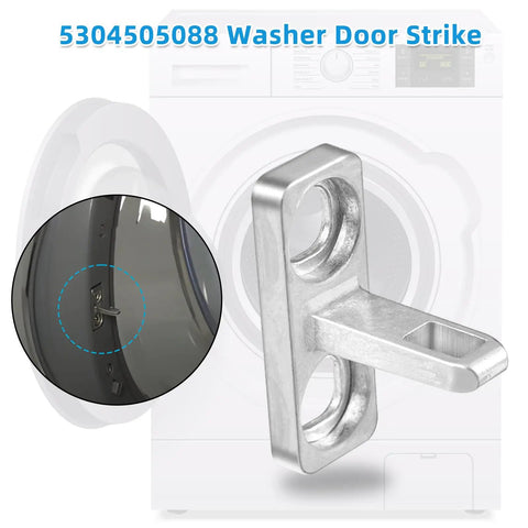 Washer Door Latch And Door Strike Replacement Part For Front Load Washers Easy Install No Fuss Fix Replaces 4452319 PS11766033 AP6031188 Fits A Wide Range Of Models 5304505088 And More, silver metal door strike close-up