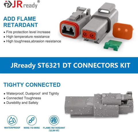 DT Waterproof Automotive Connector Kit, 372-Piece Set with sealed housings, flame retardant and waterproof connectors in gray plastic.
