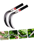 Two Pack Ergonomic Short Handle Moonshape Garden Scythe For Weeding And Lawn Care With Durable Manganese Steel Blades Long Lasting Use