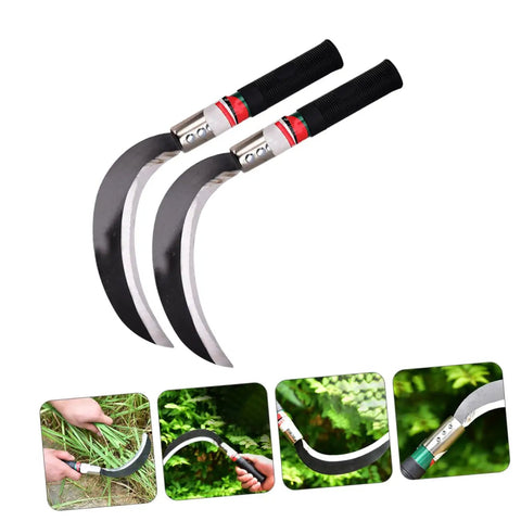 Two Pack Ergonomic Short Handle Moonshape Garden Scythe For Weeding And Lawn Care With Durable Manganese Steel Blades Long Lasting Use
