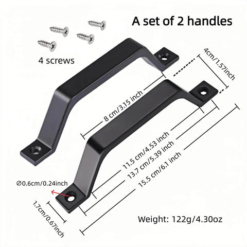6.1 Inch Matte Black Sliding Barn Door Handle Pull 2 Pack Heavy Duty Zinc Alloy For Cabinet Drawer Dresser Closet No Drill Install Easy Mount Rustproof