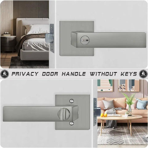 Six Pack Privacy Square Door Levers In Brushed Nickel Finish Keyless Privacy Locks With Thumb Turn Heavy Duty Interior Door Knobs