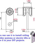 Heavy Duty Two Bearing 2 Wheel Trolley Assembly diagram with measurements for 1-5/8 inch wide strut channel installation.