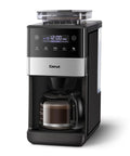 10 Cup Grind And Brew Coffee Maker Featuring A Sleek Touch Display, Programmable Schedule, Custom Grind Levels, Smooth Sip Keep Warm, And Hassle Free Set It Forget It Automation For Daily Caffeine Cravings in sleek black design with digital display.