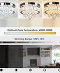 Dope Crystal Chandelier LED Ceiling Light color temperature and dimming range display in living room setting