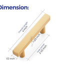 5 Pack Brass Champagne Gold Square Cabinet Pulls For Kitchen Cabinets And Drawers, 4 Inch Overall Length, 1/2 Inch Width, dimensions shown