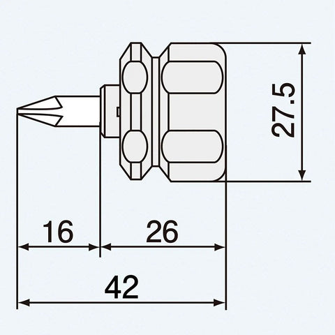 Micro Stubby Reversible Screwdriver With Double Ended Phillips 2 And Slotted Bit 42mm diagram showing dimensions and bit details.