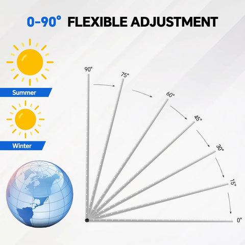 Diagram showing 0-90 degree tilt adjustment for 45 Inch Adjustable Solar Panel Mount Brackets With Tilt For 100 To 400W Panels