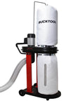 Auto Start Dust Collector Featuring 1.2 HP Motor And 750 CFM Airflow Ships With 5 Ft Flexible Hose side view with extraction hose.