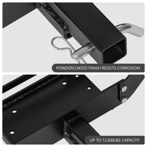 Foldable Cradle Winch Mounting Plate For 2 Inch Class 4 Hitch Receivers With Up To 12000 Lbs Capacity, showing powdercoated finish and mounting hardware.