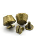 25 Pack Solid Brass Cone Spike Screw Back Studs For Purse And Handbag Feet Heavy Duty Antique Bronze Leather Craft Hardware Bold Kickass Diy Project Essentials close-up of bronze cone foot studs with screw backs.