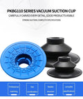 PKBG110 Dual Stage Industrial Vacuum Suction Cup Chuck In Vibrant Blue Heavy Duty Pneumatic Rubber Gripper Accessory for precise handling of various materials.