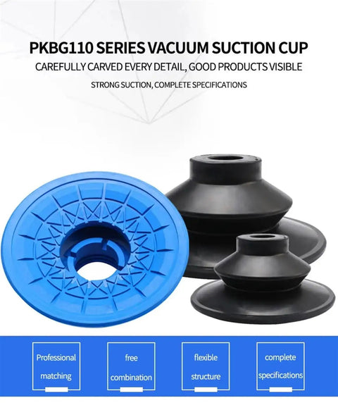 PKBG110 Dual Stage Industrial Vacuum Suction Cup Chuck In Vibrant Blue Heavy Duty Pneumatic Rubber Gripper Accessory for precise handling of various materials.