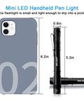 Ultra Bright Pen Light Flashlight 2 Pack with Clip next to phone for size comparison, showing compact design