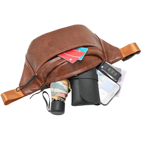 Lightweight PU Leather Fanny Pack Purse for Women, Trendy Crossbody Shoulder Bag with Coin Zip Pocket, Party Festival Beach Travel Essential