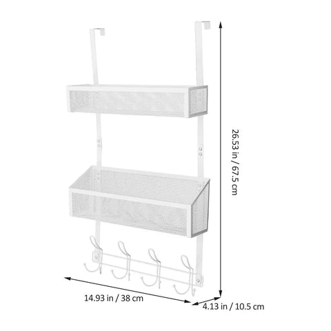 Super Heavy Duty Over The Door Storage Rack With Two Roomy Mesh Baskets And Eight Sturdy Metal Hooks Slick Double Tier Organizer dimensions and design.