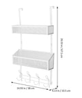 Heavy Duty Over The Door Organizer With Double Layer Mesh Baskets And Eight Sturdy Hooks For Bathroom And Home Office, white iron frame.