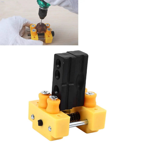 Mini Table Vise Clamp Drill Press Jig for Small Projects holding a round object, compact lightweight aluminum alloy