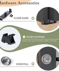 Hardware accessories for Bypass Double Sliding Pocket Door Hardware Kit 4ft Aluminum Track For 2 Door System, including floor guide, door stoppers, and pull.