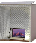 Portable Foldable Soundproof Voice Booth with acoustic foam, 80x80x80cm, for desktop studio use with laptop and mic.