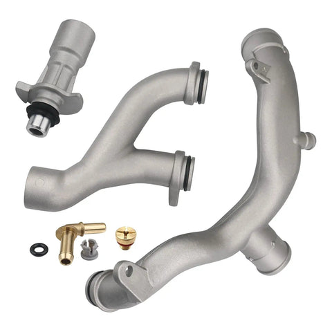 Heavy Duty Aluminum Coolant Outlet Pipes For Jaguar Land Rover Range Rover Sport Lr4 3.0L V6 5.0L V8 Replaces Lr092992 Lr028136 in silver.