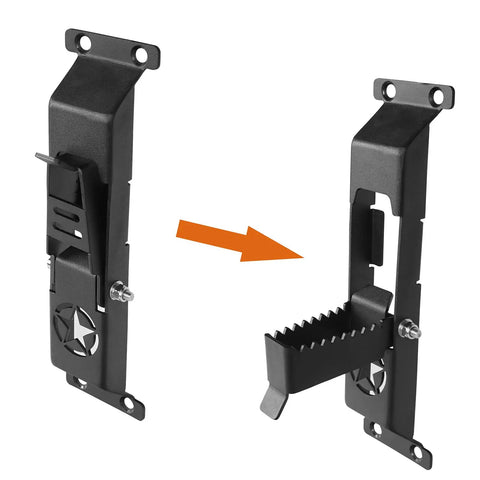 Heavy Duty Kickass Door Hinge Steps For Jeep Wrangler Jk Jku Roof Rack Access With Integrated Bottle Opener Rock Hard Serrated Grip Off Road Upgrade Pack Of Two, foldable black steel construction.