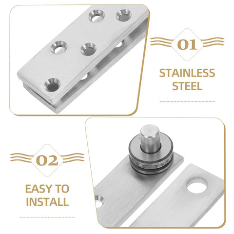 Close-up of Beefy Heavy Duty Stainless Steel Concealed Door Hinge with hidden pivots and 360 degree rotation for frameless look